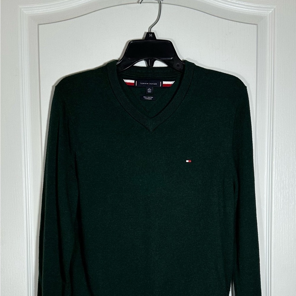 TOMMY HILFIGER Hunter Green Cotton/Cashmere Sweater